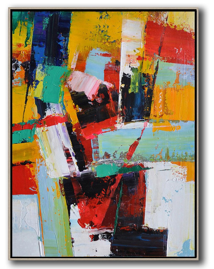Large Abstract Painting Canvas Art,Vertical Palette Knife Contemporary Art,Abstract Art Decor,Contemporary Painting,Yellow,Red,White,Blue.etc
